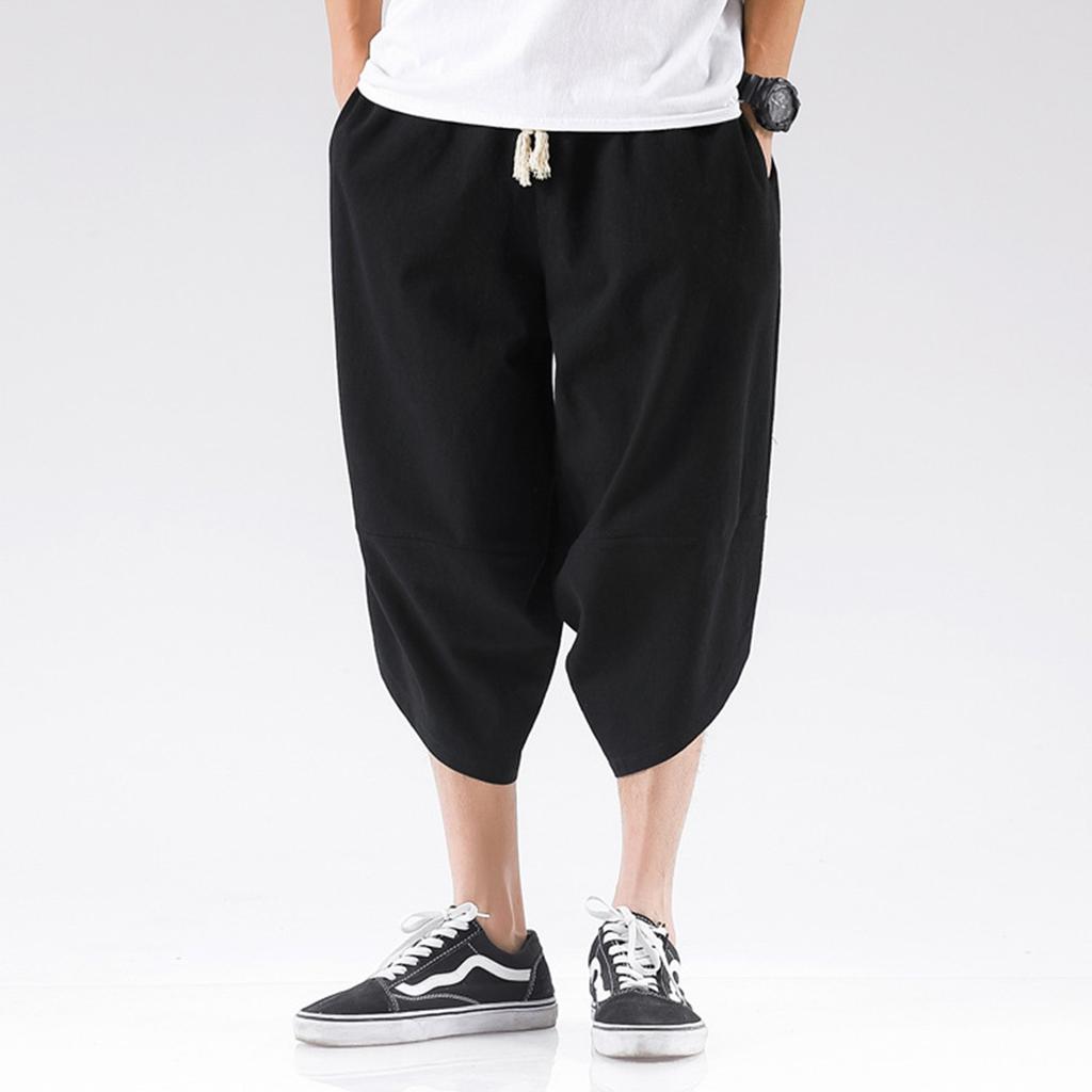 Men's Summer Fashion Leisure Color Cotton Linen Loose Calf-Length Pants