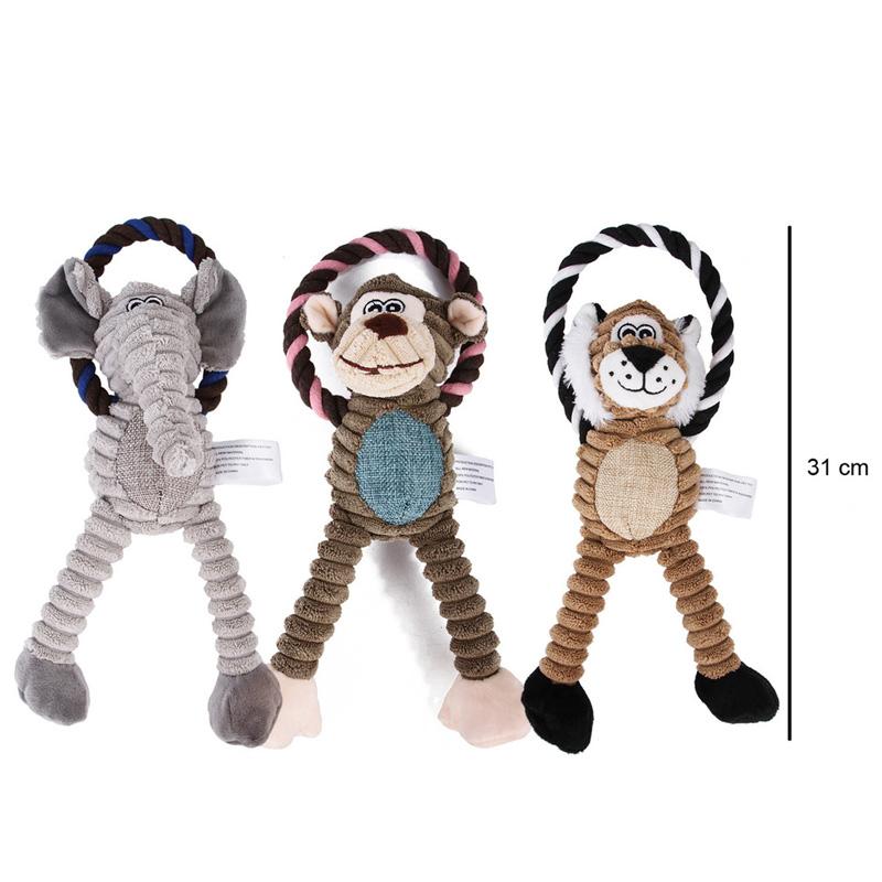 Dog Plush Toys Pet Squeaky Animal Toy Dog Bite-Resistant Clean Teeth Chew Toy Pet Supplies Interactive Toys  Lion  Elepant  Monkey