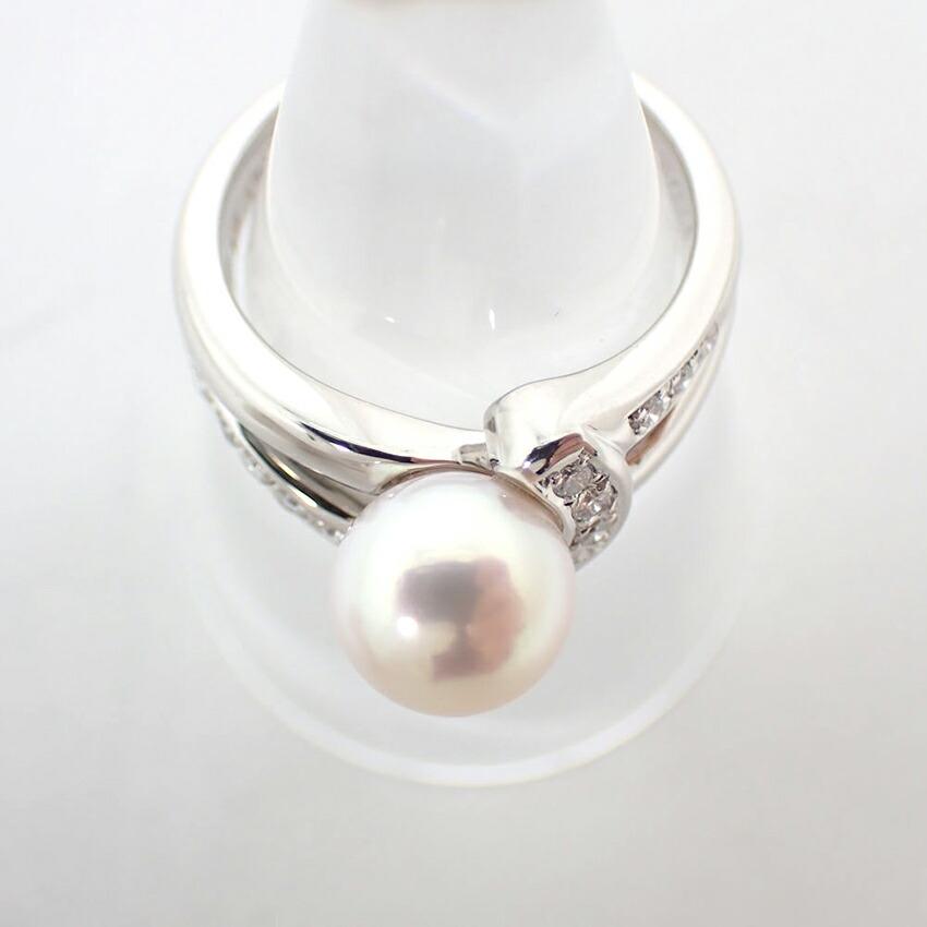 [Pre-owned] POLA/Pt900 Akoya Pearl/Diamond Ring/Size 12/j36-1