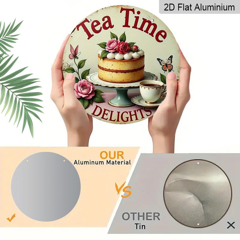 2D Flat Aluminum Retro Cake-Style Wall Decor, Afternoon Tea Style 7.87 Inches X 7.87 Inches Perfect for Tea Parties, Weddings, Cafes, Front Doors