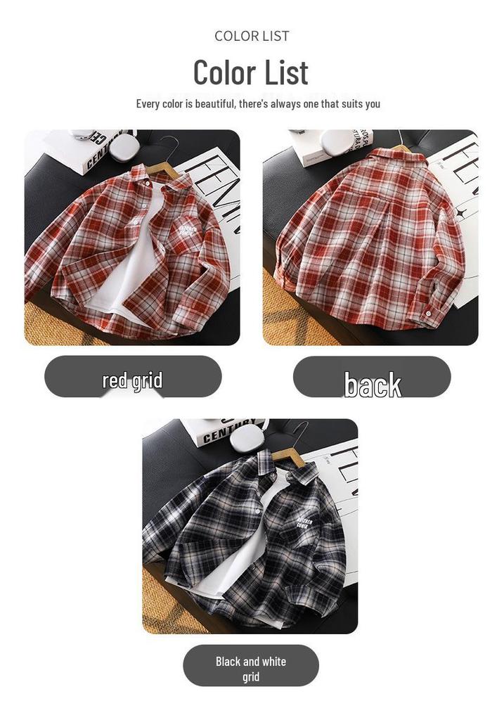 Children's Korean Style Plaid Long-Sleeve Cotton Shirt for Medium/Large Boys - Spring/Autumn Loose Jacket