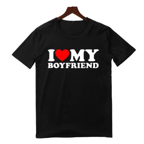 Lover Tee Tops I Love My Girlfriend I Love My Boyfriend Letter T-shirt με λαιμόκοψη κοντό μανίκι Loose εφαρμογή για ζευγάρια