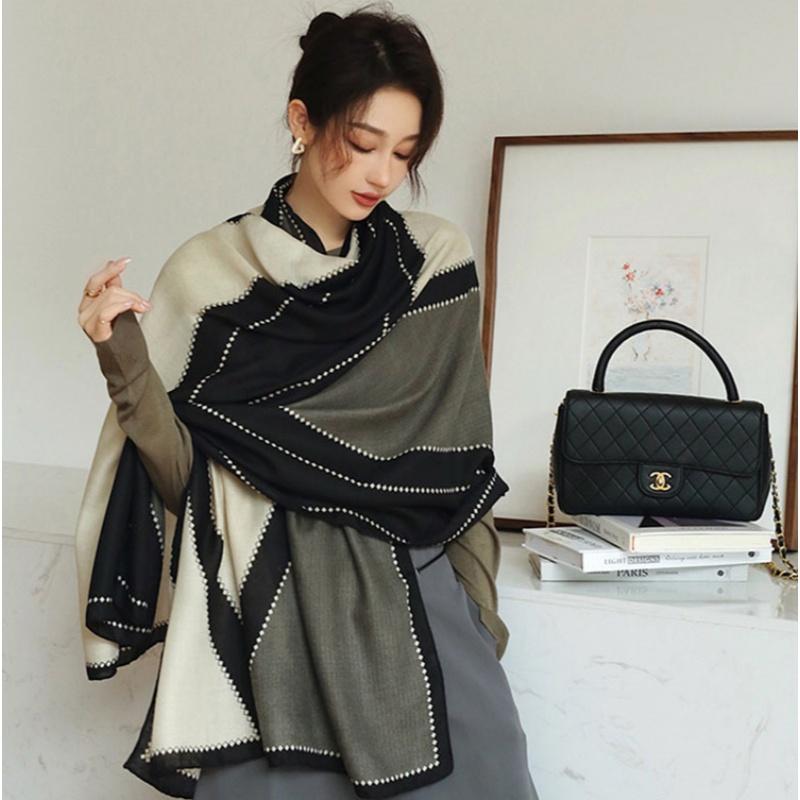 Plain Stripe Cotton Scarf for Women Winter Warm Fashion Printed Geometry Stripe Shawl Outdoor Sunscreen Muffler Hijab New Design 180x75cm