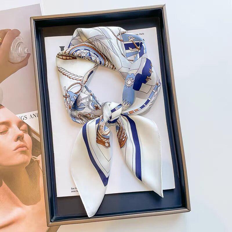 70 cm Beržų Miško Šilko Mišinio Šalikas: Moteriška pavasario/vasaros kvadratinė skarelė aliejinės tapybos stiliumi