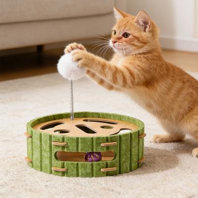 Cutie de îmbogățire pentru zgâriat pisici, Pile de unghii interactive pentru pisici, Jucărie puzzle cu bile cu clopoței, Cutie labirint pentru zgâriat pisici pentru pisici de interior, Zgâriat și joacă