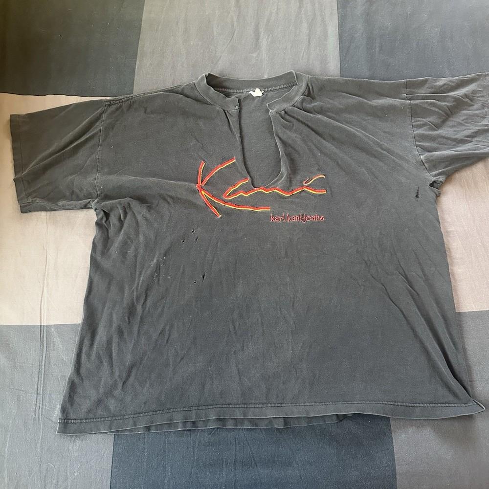 Винтажная джинсовая футболка Karl Kani 90-х годов, размер XL, короткий рукав, красная, хип-хоп, США, унисекс XL