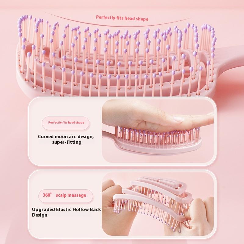 Volumizing Hair Brush for High Crown and Scalp Massage, Bent Rake Comb for Detangling Curly Hair, Cleaning & Styling Tool