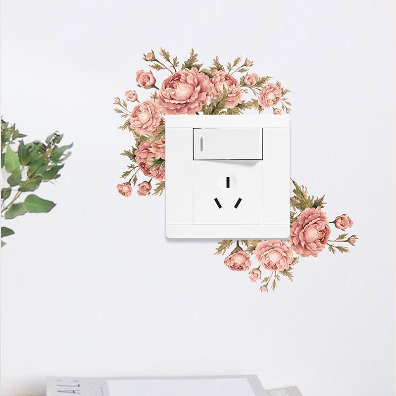 Green Plants Rose Daisies Peony Flowers Leaf Switch Stickers Home Decoration Wall Stickers Self-adhesive