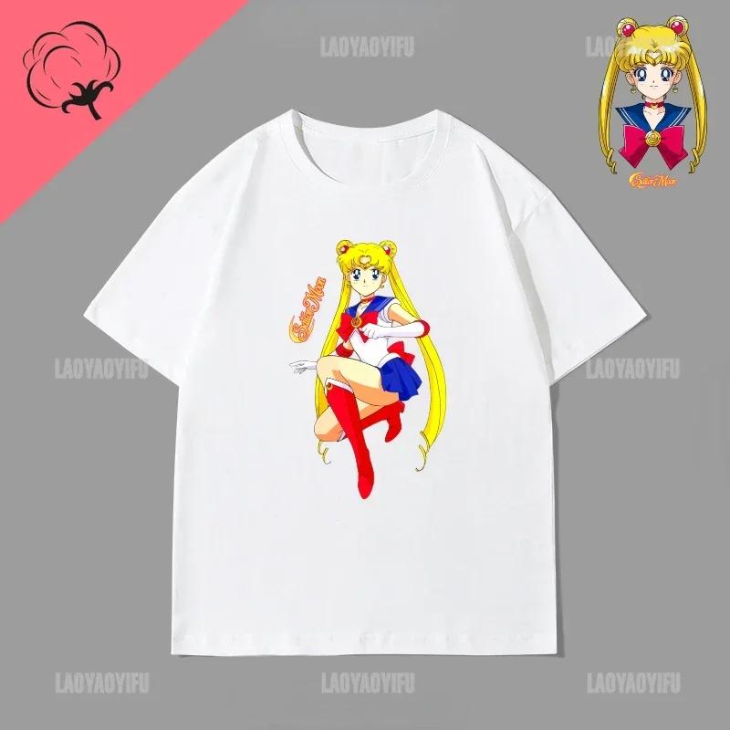 Japan Kawaii Sailor Moon 90s Anime Cotton Tshirt Cute Cartoon Moon Fans Gift Tops Summer Casual Hipster Clothes Streetwear Tee