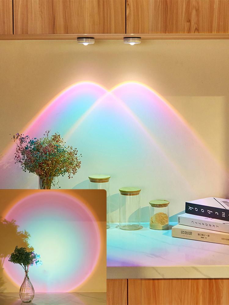 Wireless Sunset Lamp Night Light Projector Deoration Home Wall Lamp Led Lights For Room Kitchen Display Cabinet Cupboard Bedroom