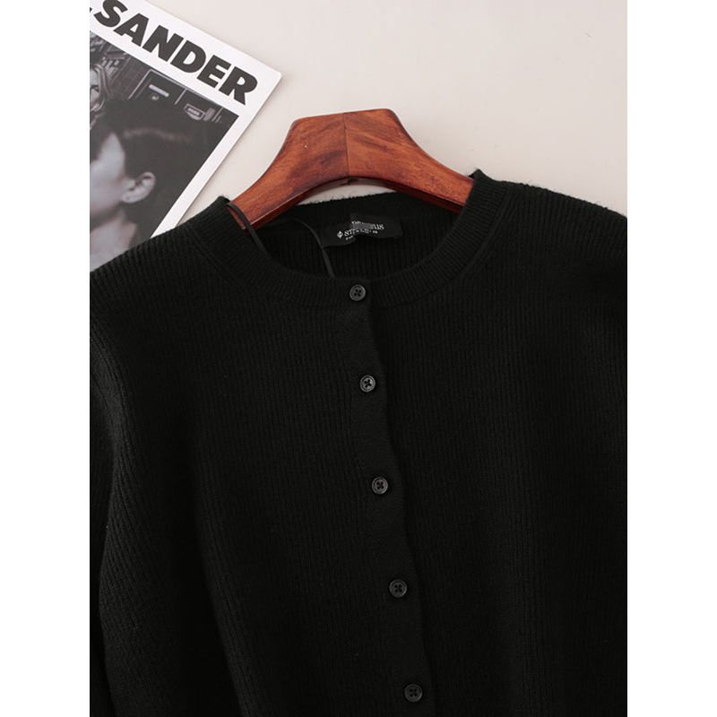 Casual All-matching Black Single Breasted Long Sleeve Cardigan Foreign Trade Original Order Small Loose Outdoor Women Knit
