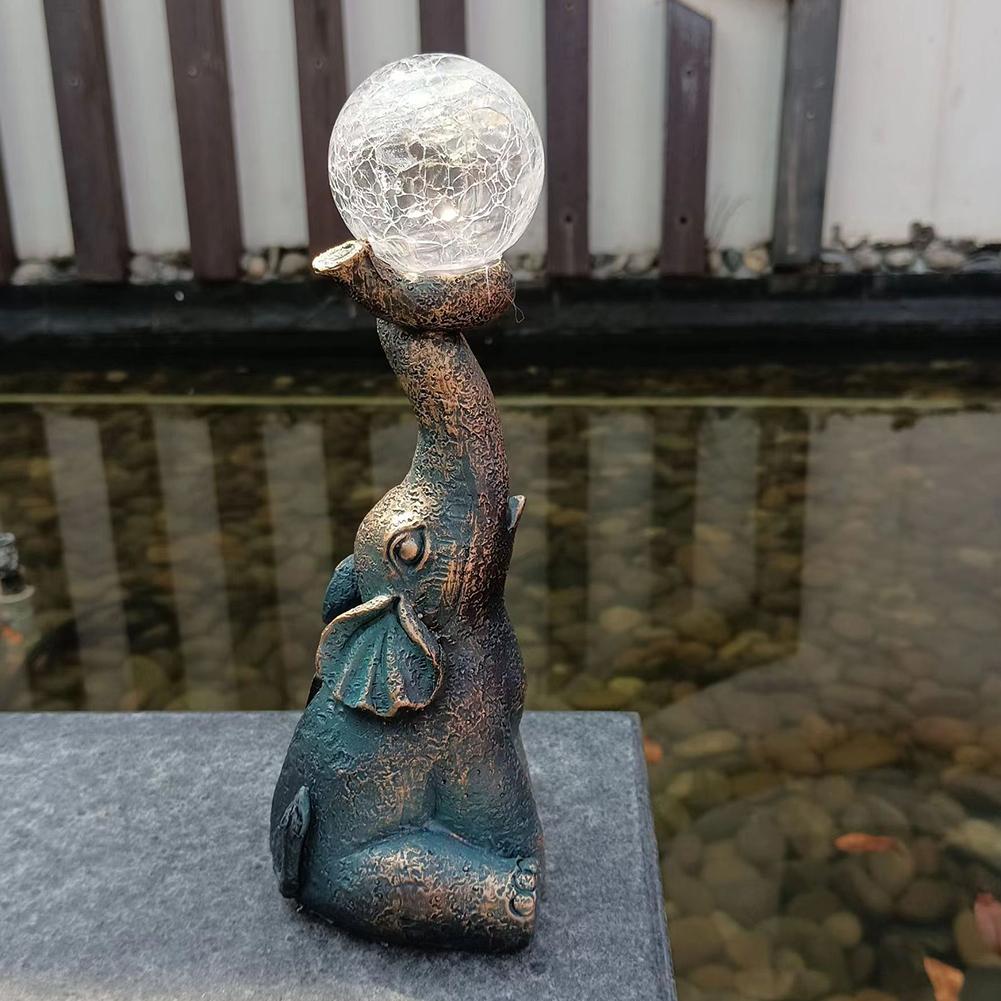 Elephant Statues with Glass Ball Garden Sculpture with LED Light Crafted Elephant Lamp Outdoor Statue Unique Housewarming Gifts