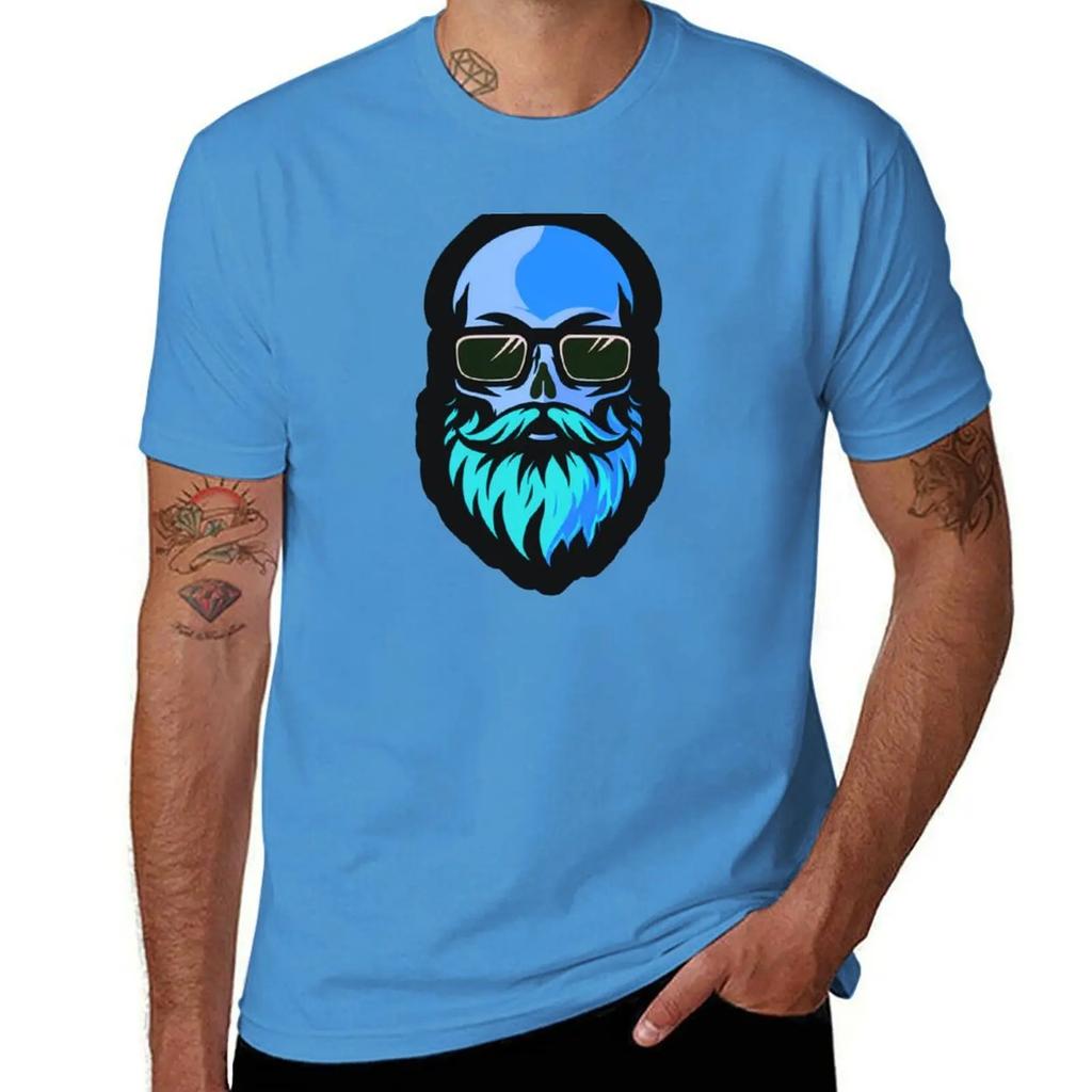 Hazey Blue Beard Skull TShirt quickdrying summer top Mens tshirt