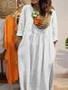2026 New Independent Station Women's V-Neck Casual Solid Color Cotton and Linen Dress