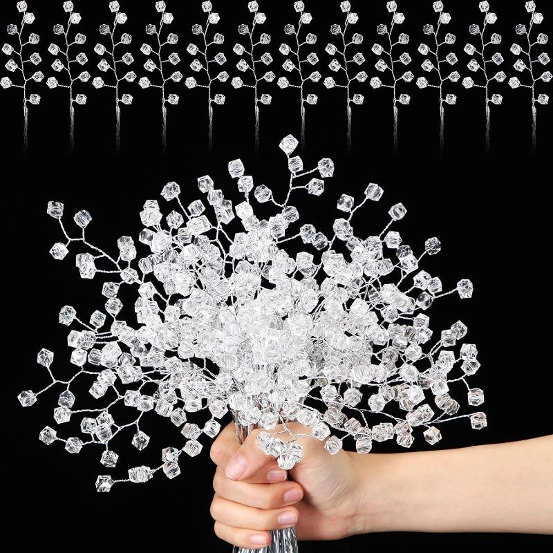 Transparent Acrylic Crystal Branches Beaded DIY Water Drop Diamonds Artificial Flower Bouquet Ornaments Home Wedding Party Decor
