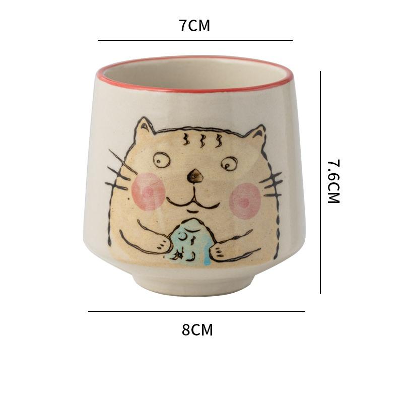 Japanese style Handle-less Ceramic Tea CupsTteacup Puffer Fish And Cat Pattern Coffee Cup Espresso Mug