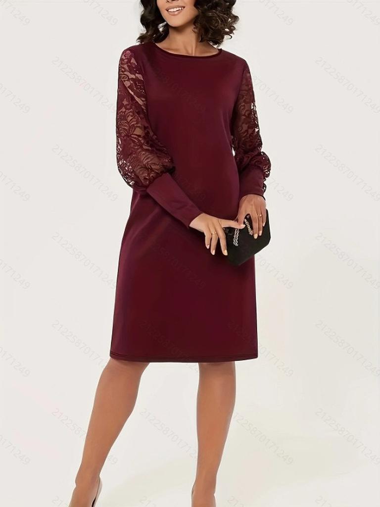 Spring/Autumn Dress Women's Lace Long Sleeve Patchwork Slim Fit Dress