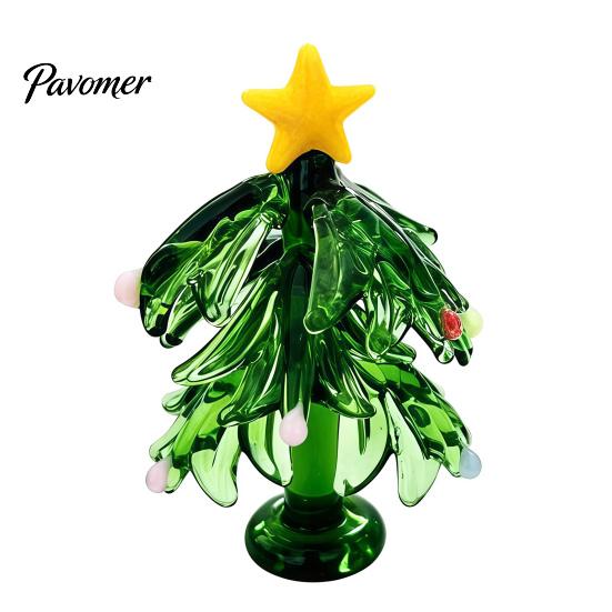 Decorative Colorful Glass Tree Christmas Figurine, Handmade Santa Deer Desk Decor, Unique Desktop Gift Miniature Holiday Tabletop Ornament for