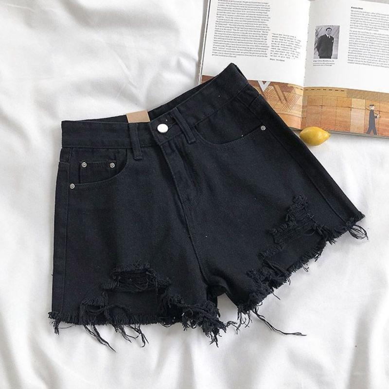 Women Fashion Denim Shorts Summer High Waist Ripped Loose Wide Leg Jean Short Pants