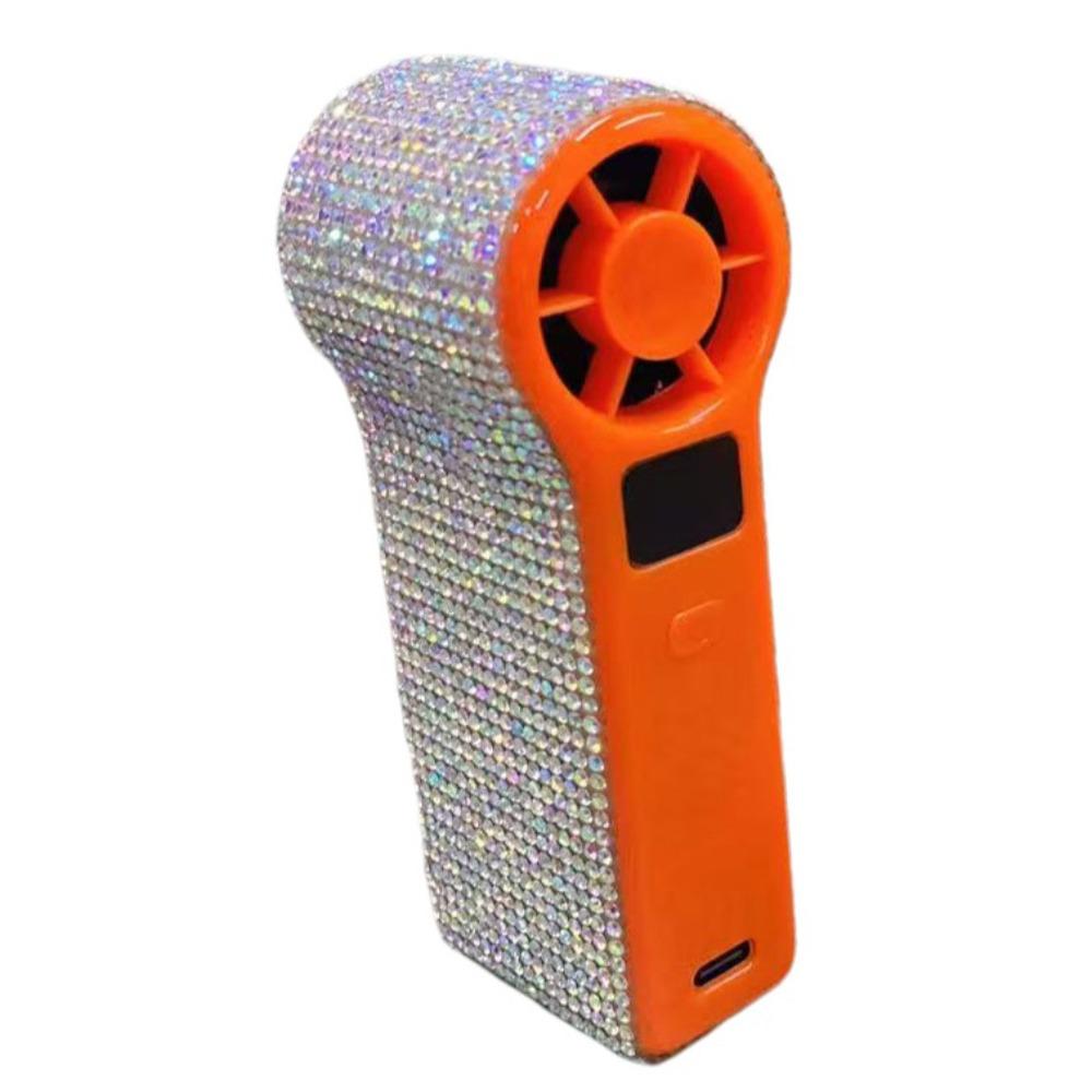Digital Display Rhinestone Handheld Fan Sparkling Personal Electric Fan Mini Cooling Fan Office Champagne Rhinestone