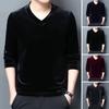 Men Fall Spring Top V Neck Pullover Solid Color Long Sleeve Velvet Slim Fit Mid Length Soft Warm Casual Men Winter T-shirt