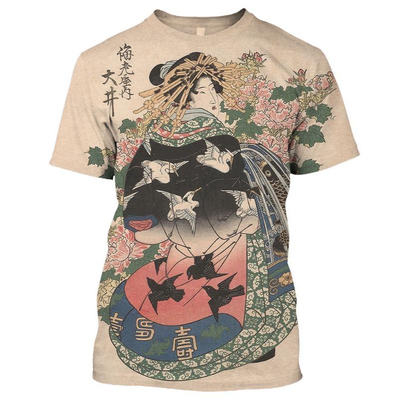 2022 Japanese Geisha 3d Print T-shirt Print Bushido Cool Fashion Short Sleeve Top Ladies Girl Boy Unisex StreetWear Men Women