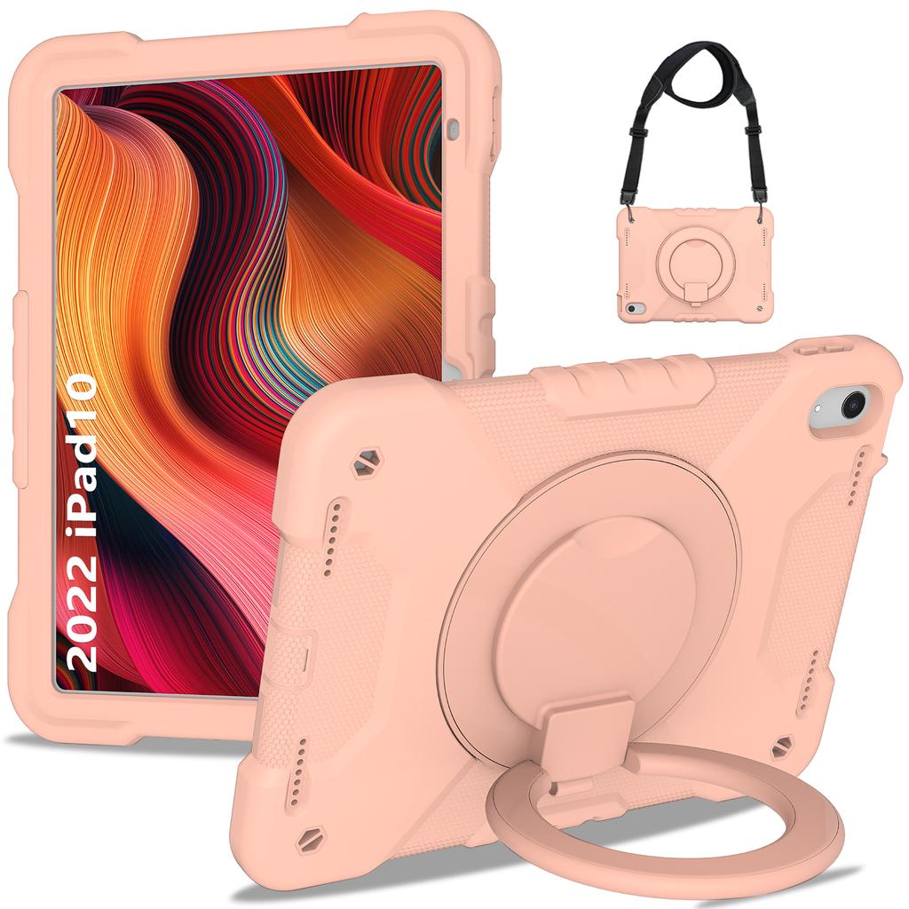 Rotatable Stand Armor Case for iPad A16 2025 11th 10.9 2022 10th Gen. Hybrid Cover With Handle Grip Shoulder Strap PC Silicone