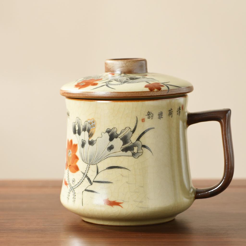 Ru kiln mug gift box with lid tea separation water cup ceramic tea brewing office cup business meeting souvenir