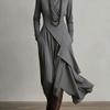 Women Clothing Fall Solid Color Long Sleeve Turtle Neck Maxi Dress