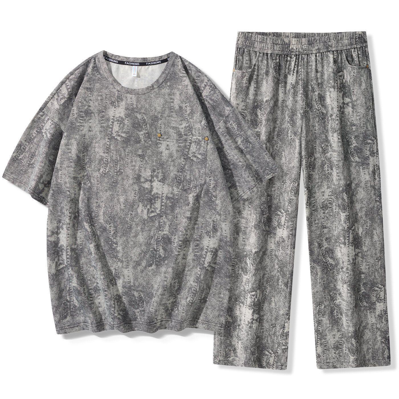

M-9XL Men s Trendy Loose Summer Jacket & Wide Leg Pants 2-Piece Set 2XL чорний