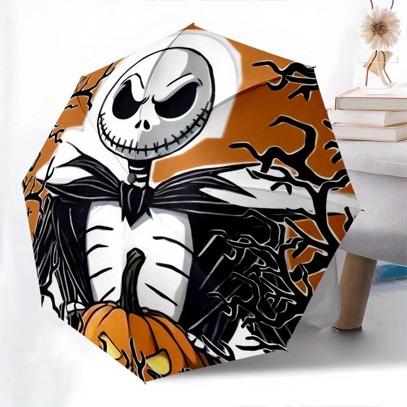 Jack Skellington,Halloween Themed Automatic Opening and Closing Folding Umbrella, Reinforced 8 Ribs, Compact Travel Design, Fashionable Fold