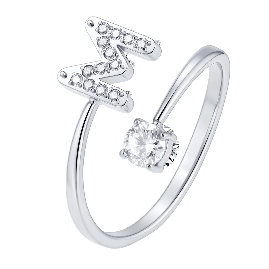 Chic Zircon Initial A-Z Letter Rings for Women Girls Adjustable Opening Ring Name Alphabet Female Wedding Fashion Jewelry Gift