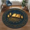 Round Witchcraft Altar Rug Pentagram Magic Book Design Occult Gothic Decor Washable Carpet for Living Room Bedroom Floor Mat