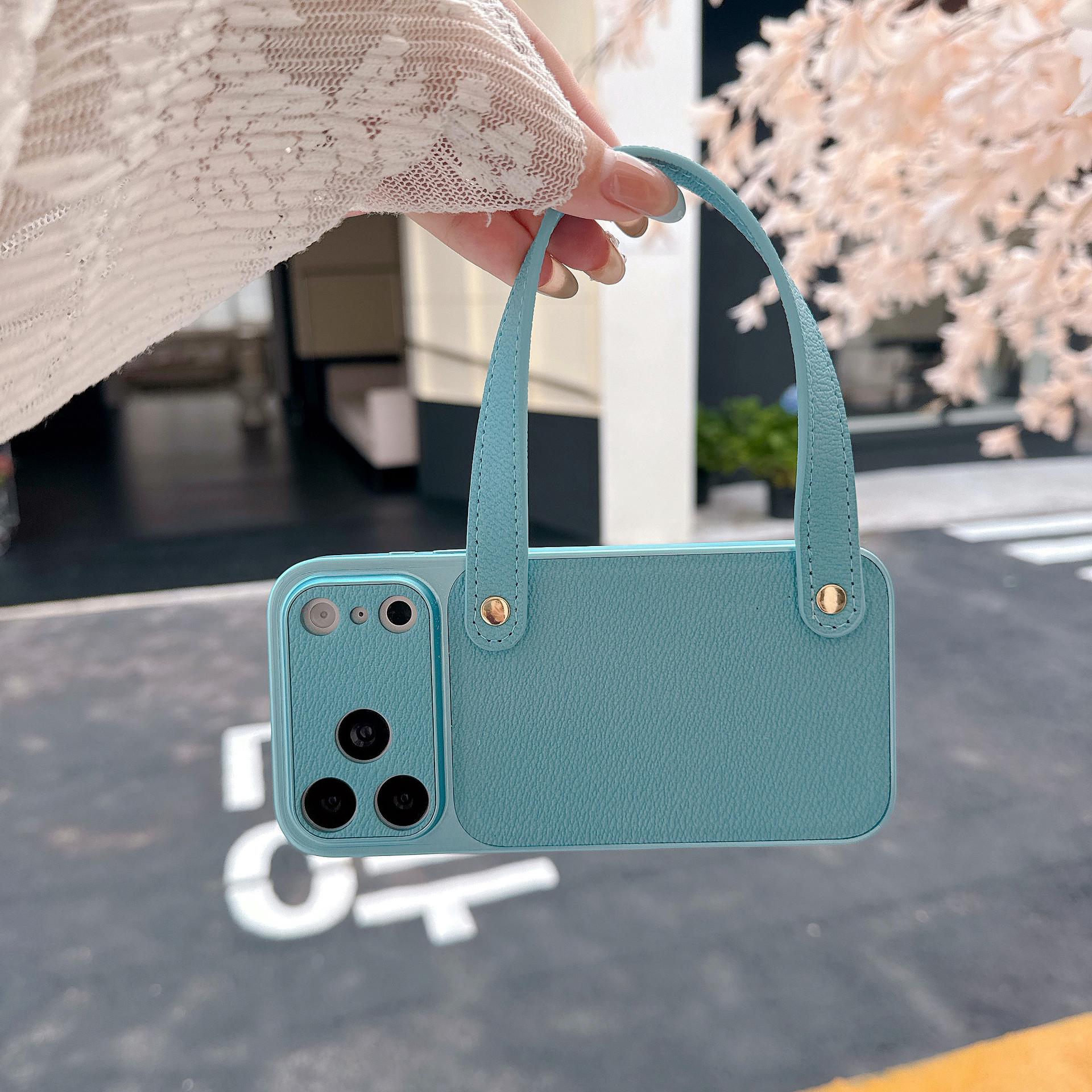 

Lychee Pattern Drop-Proof Phone Case & Small V Pattern Handbag for iPhone 17 Pro and Apple 14 - High-End Feel iPhone 17