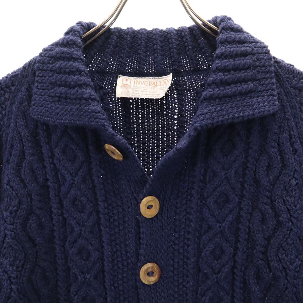 INVERALLAN Made in Scotland Long sleeve Aran knitting knit cardigan Navy Men's Used