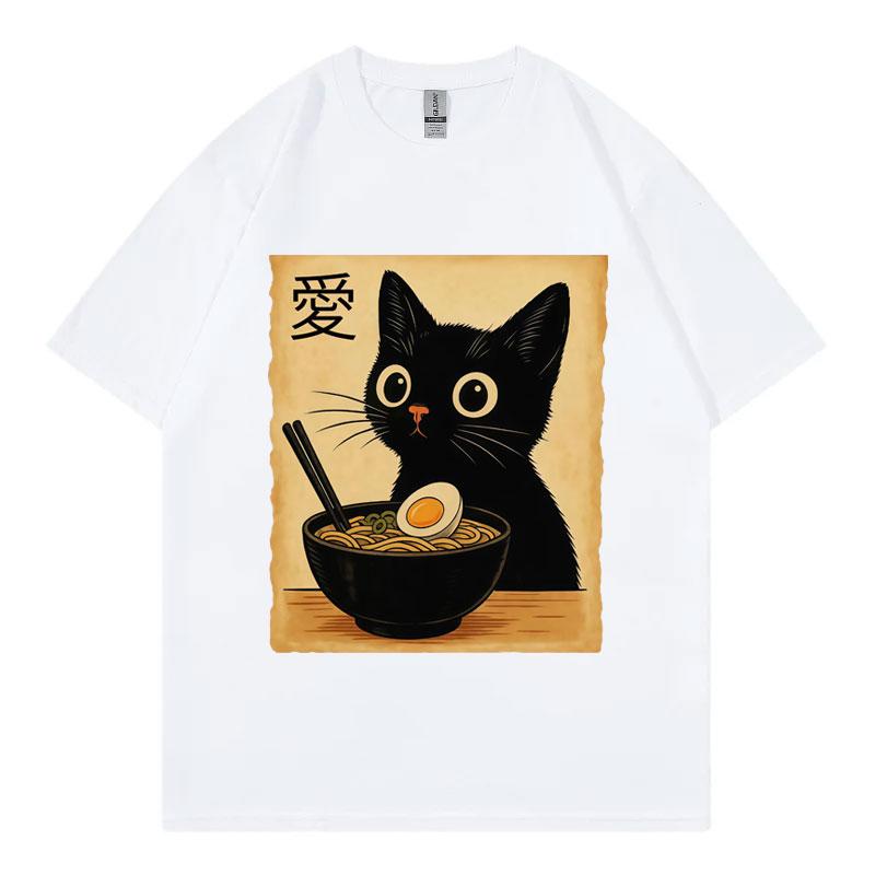 Funny Cat Ramen Graphic T Shirts Men Women Clothing High Quality Fashion Tshirts Summer Casual Short Sleeve T Shirt Streetwear