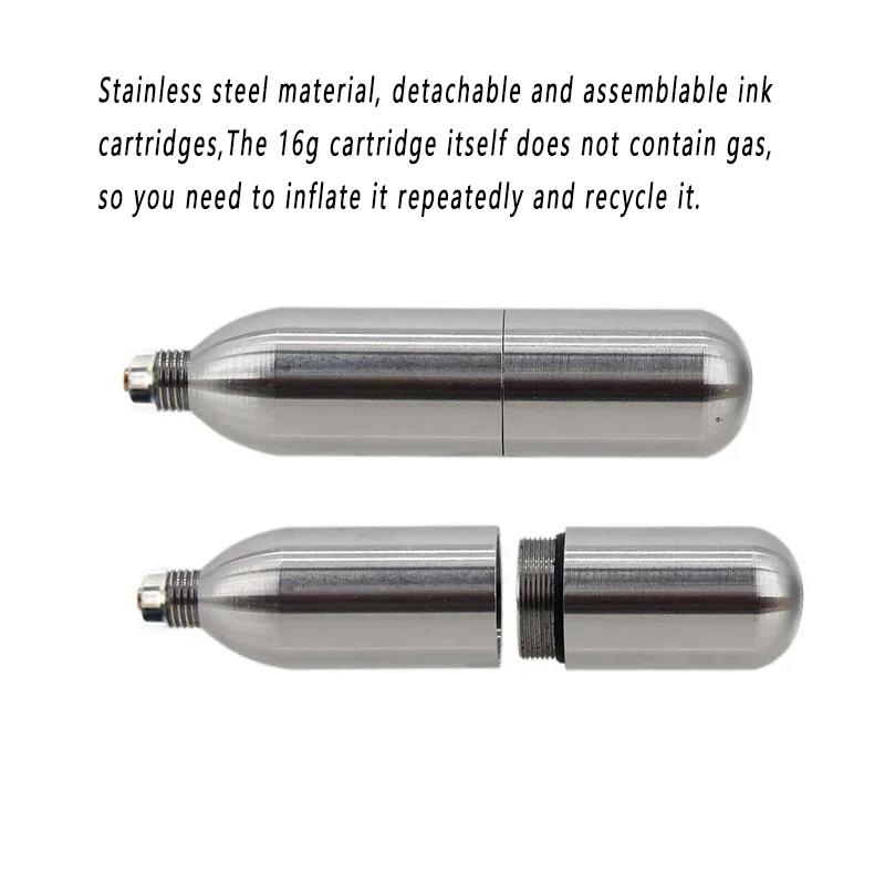 Optimized Valve Dual Seal Air Canister 8g/12g/16g Reusable Stainless Steel Gas Cartridge for Cycling Tire Repair Aquarium Oxygen