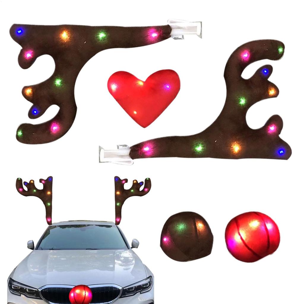 Christmas Glowing Reindeer Antler Car Decorations Christmas Automotive Exterior Decor With LED Light Car Roof Decor