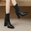 Winter New Thick Heel Cotton Boots Women's Square Head Back Zipper Rivet Anti-slip Wear-resistant Short Boots