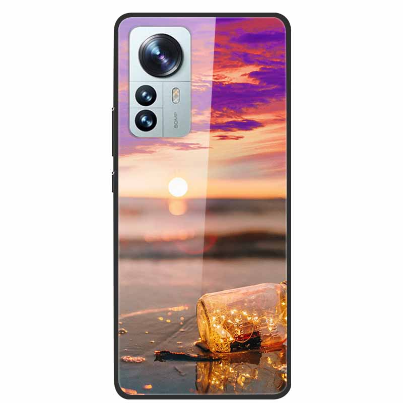 Luxus Hülle für Xiaomi 12T Pro Blumen Gehärtetes Glas Hülle für Xiaomi 12T TPU Stoßfänger Xiaomi 12 T Harte Schwarze Hülle Bunte Capa