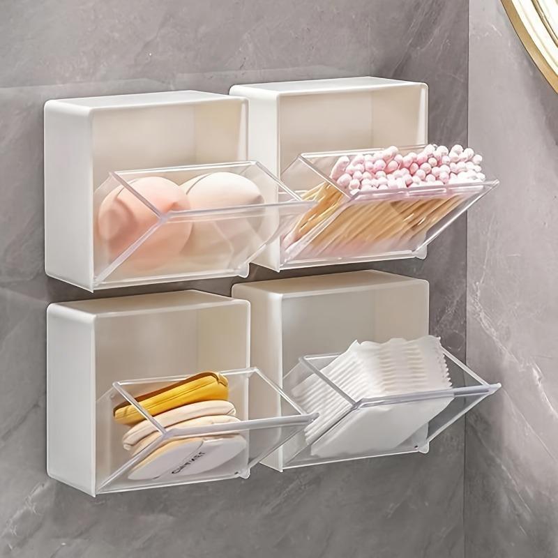 2/3pcs Plastic Makeup Organizer-Unfinished Finish,No Drill Installation,Compact Design with Flip Cover for Cotton Pads,Hair Ties