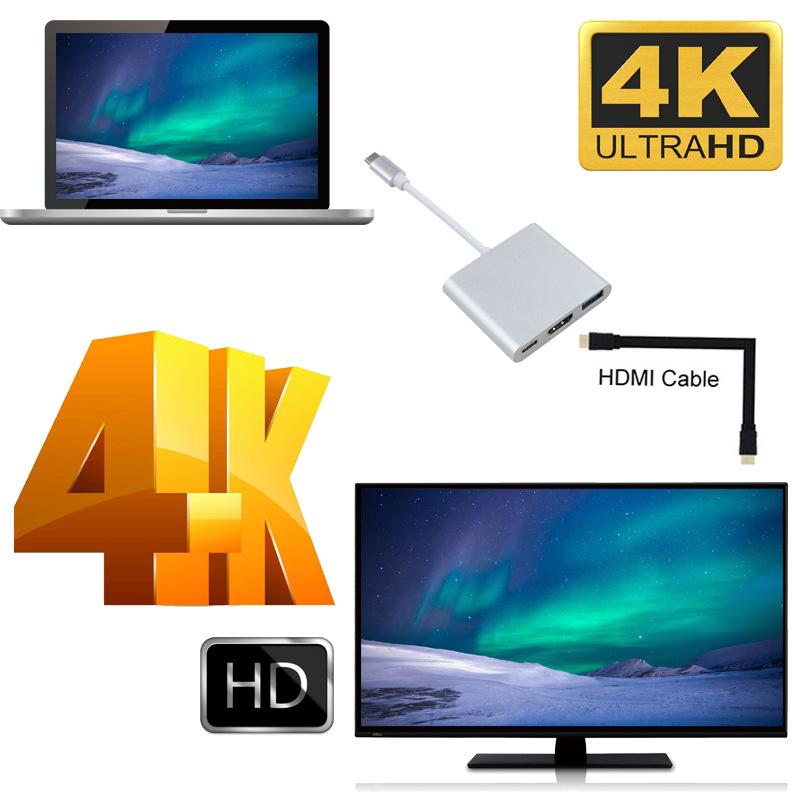 Type-c HUB USB C To HDMI-Compatible Splitter USB-C 3 IN 1 4K HDMI USB 3.0 PD Fast Charging Smart Adapter For MacBook Dell