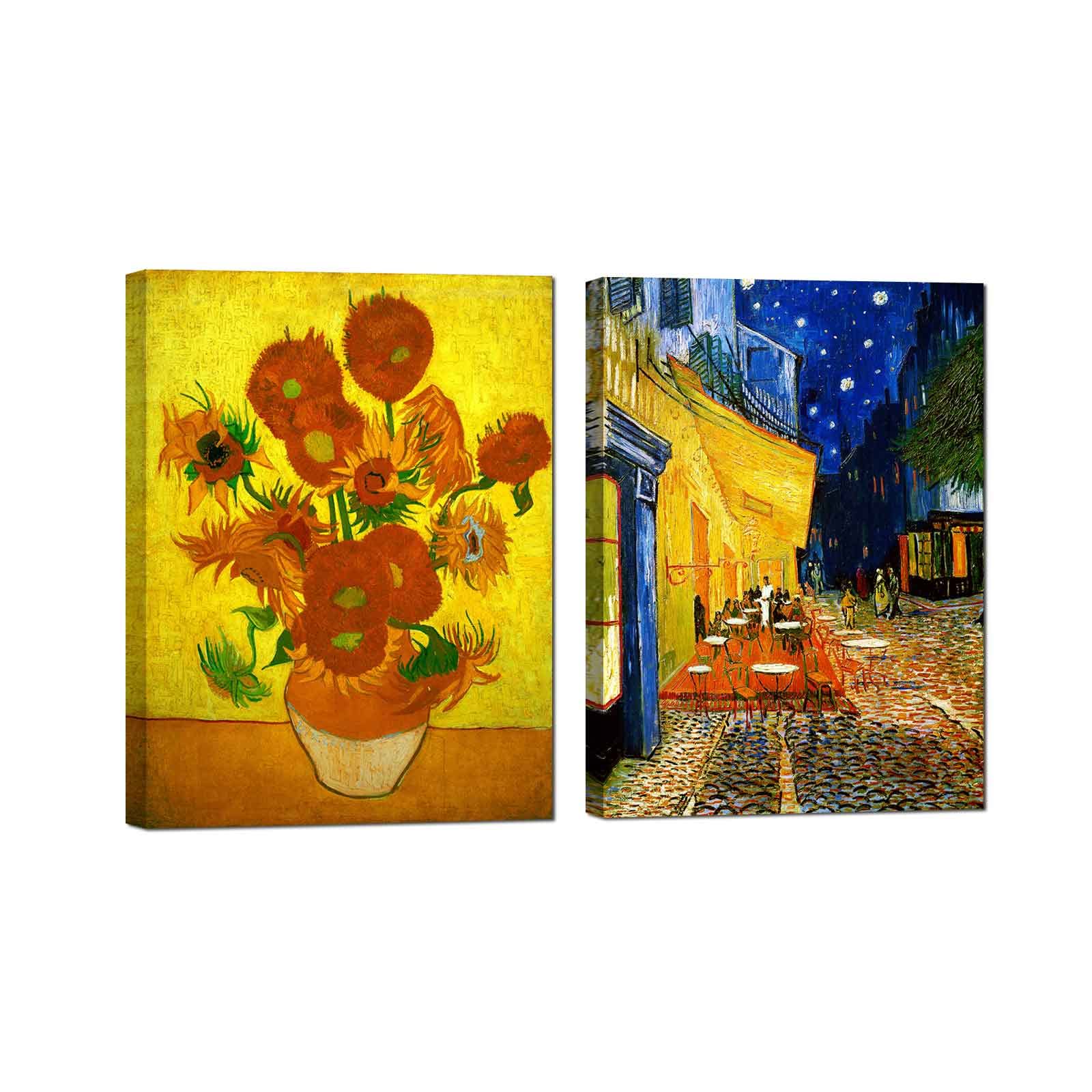 Van Gogh Paintings  Café Terrace at Night  and  Sunflowers  Poster Art Panel Interior Decor Saint van Gogh Impressionist Oil Painting Wall Decoration