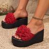 New outerwear wedge heel thick-soled muffin slippers women's large size fashion flower slippers women