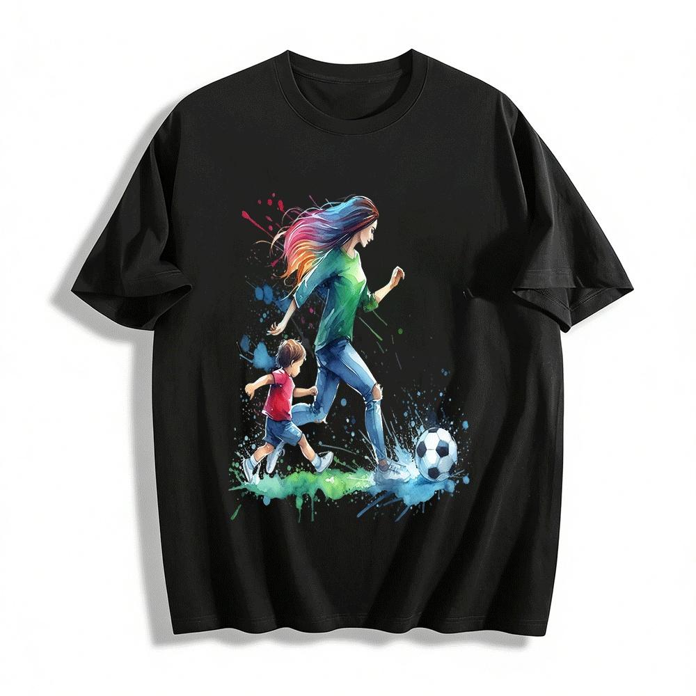 

Parent-child Football Time Watercolor Print Casual Top For Family Pure cotton T-shirt XXS