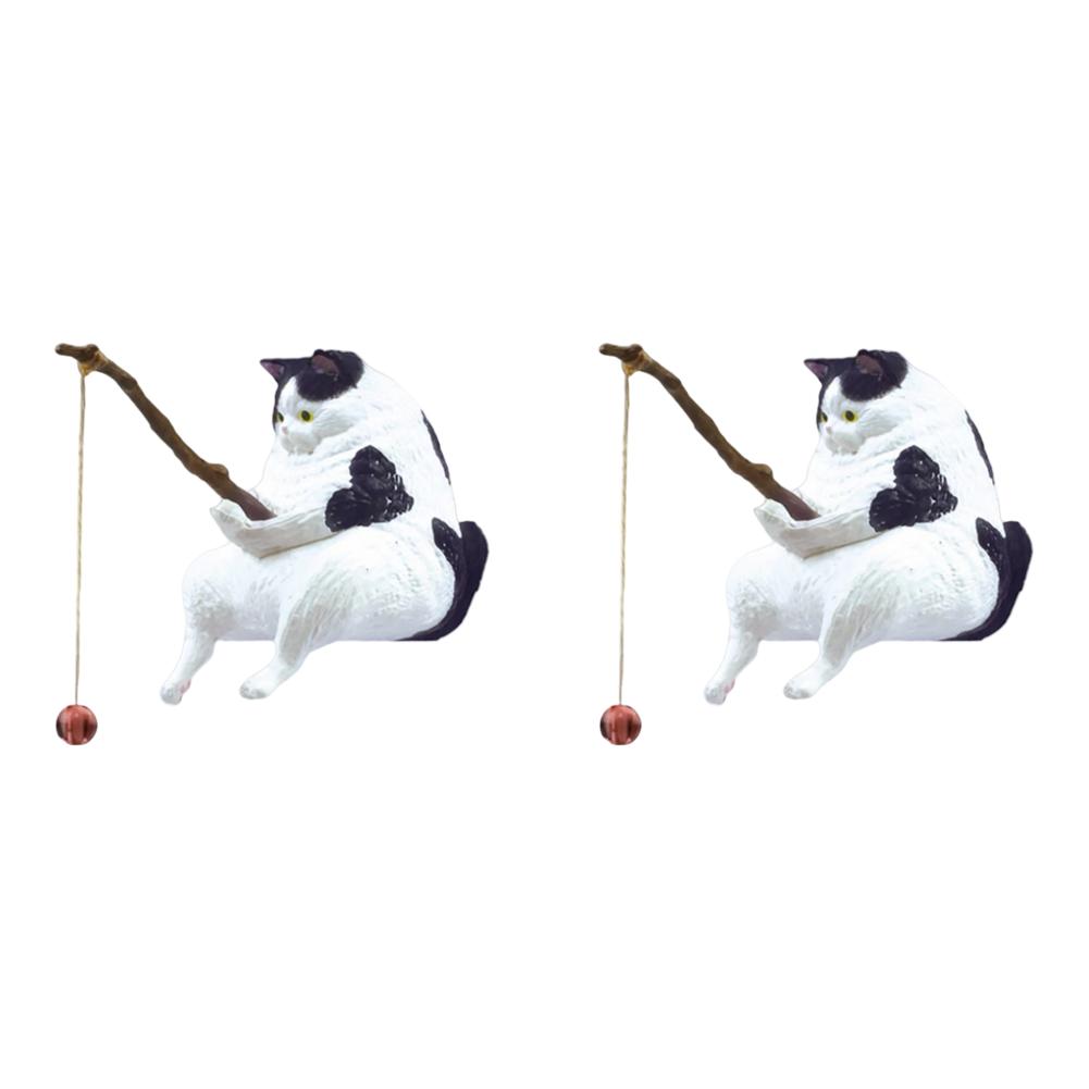 1-5pcs Fishing Cat Ornaments Sitting Fishing Little Cat Statue Fish Landscaping Cartoon Figurine Water Tank Aquarium Decorations