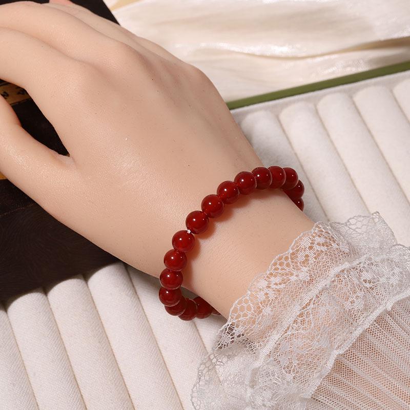 Natural Grade A Red and Green Agate Bracelet for Women - Versatile Bright Beaded Chalcedony Jewelry