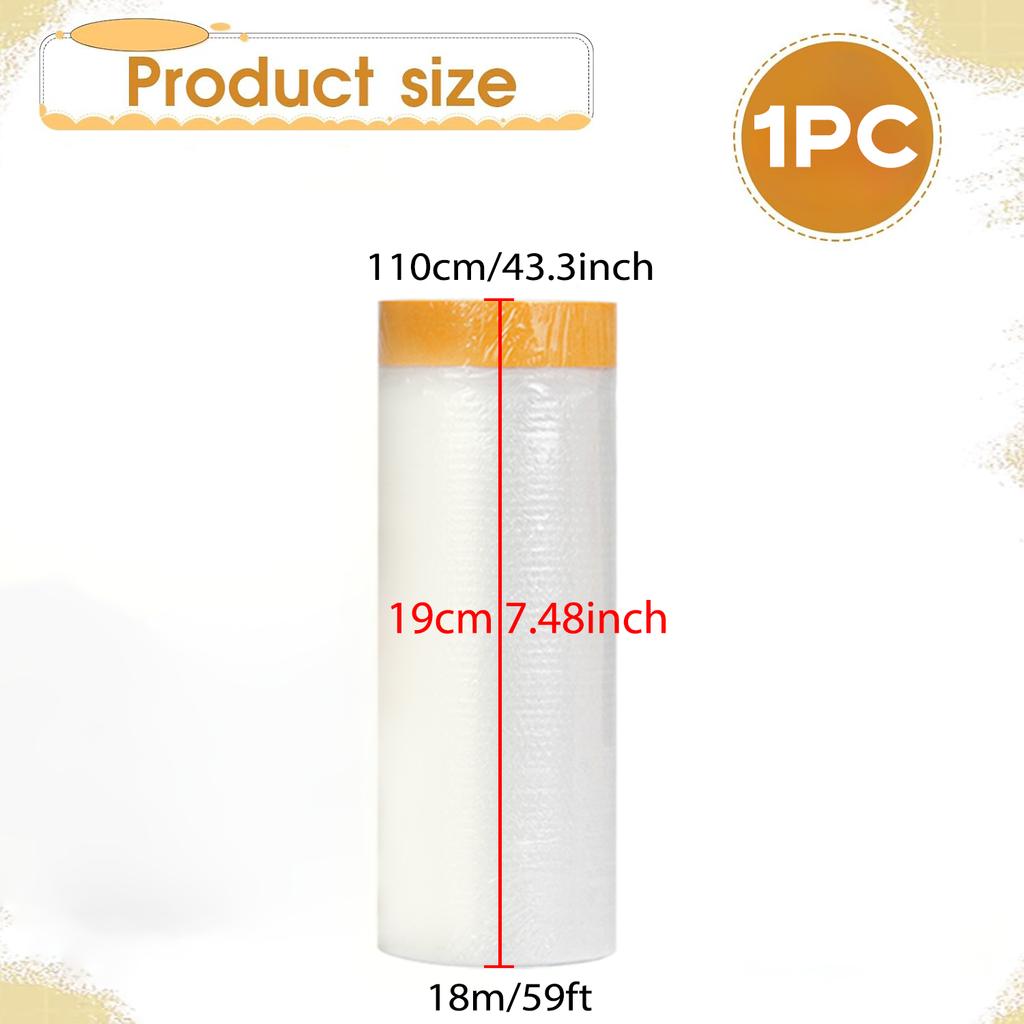 Protective Pre-Taped Masking Film, Dust-Proof Paint Cover for Car, Furniture, and Floor Protection