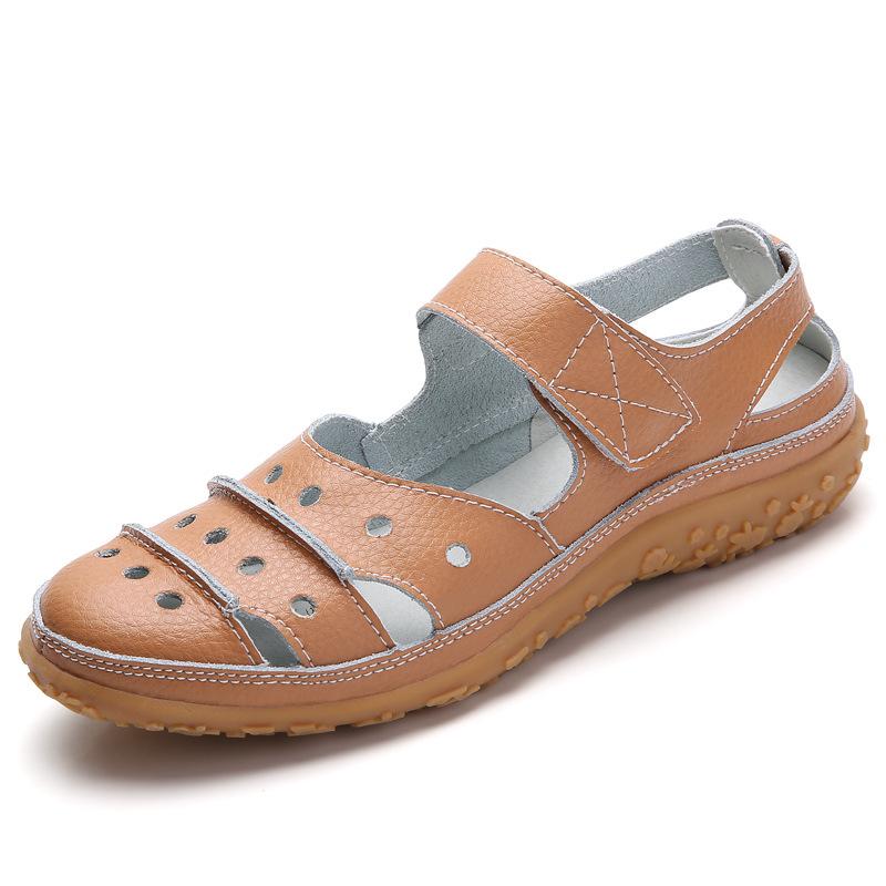 Hole shoes women's sandals large size hollow leather mother shoes women's single shoes breathable beach shoes casual women