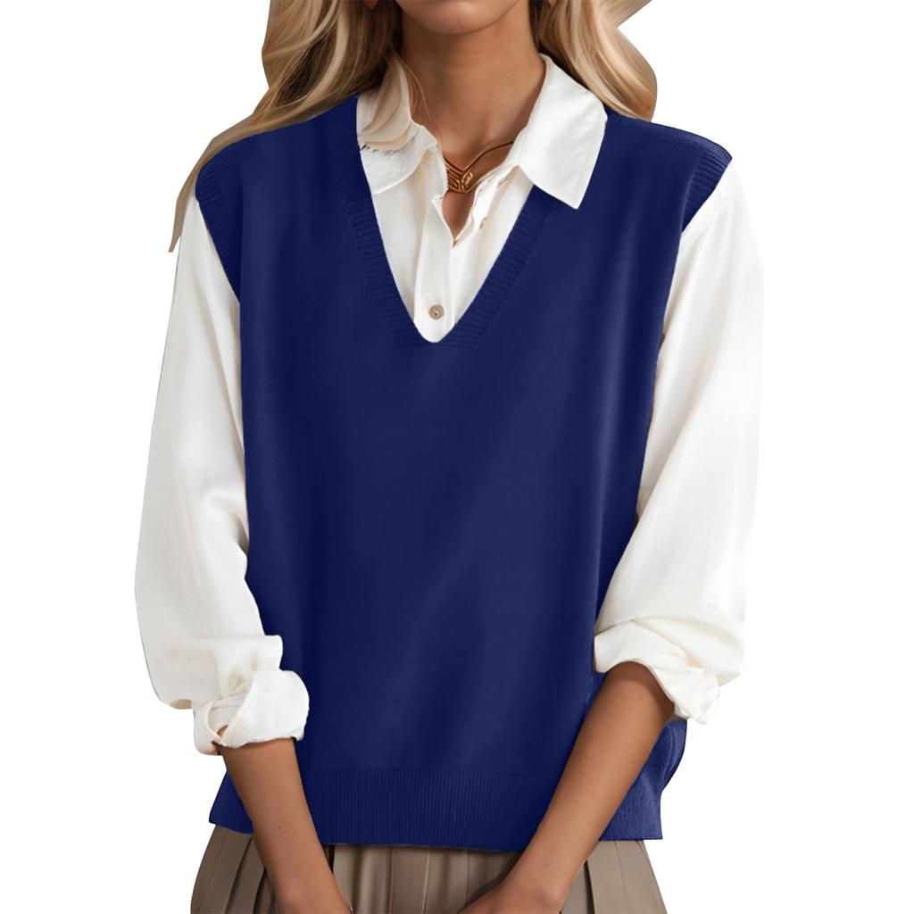 Modna Dziewczęca Dzianinowa Kamizelka z Dekoltem V Cała Kamizelka Temperament Sweter Casual